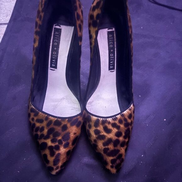 Alice + Olivia Calf Hair Animal Print Pumps fur heels corset back shoes - Picture 1 of 7
